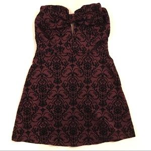 Burgundy Wine Black Velvet Flocked Strapless Dress Juniors Medium NWT Holiday